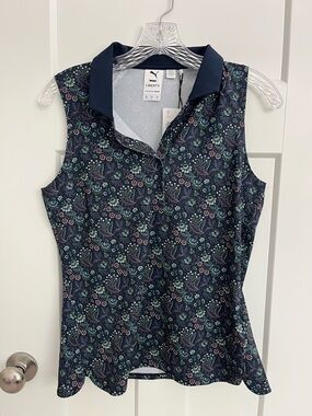 PUMA x LIBERTY Women's Sleeveless Golf Polo Navy Floral Small NWT Breathable